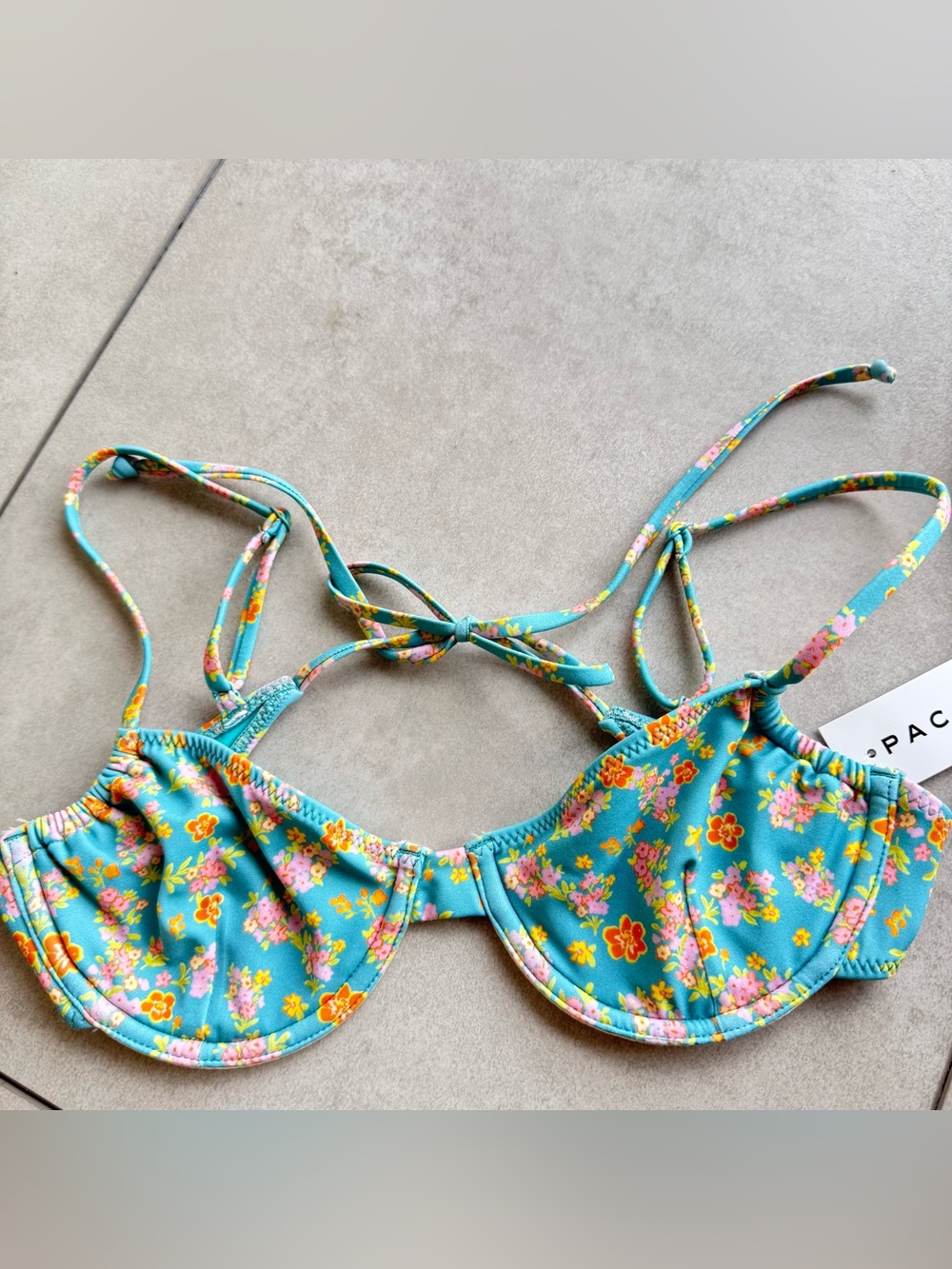Pacsun swimwear top bikini XS Blue Pink push up strappy unlined floral NWT